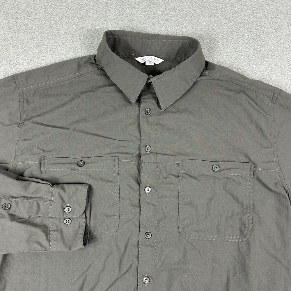 Clothing Arts Shirt Mens XL Gray Button Down Long Sleeve‎ Travel Pockets Utility